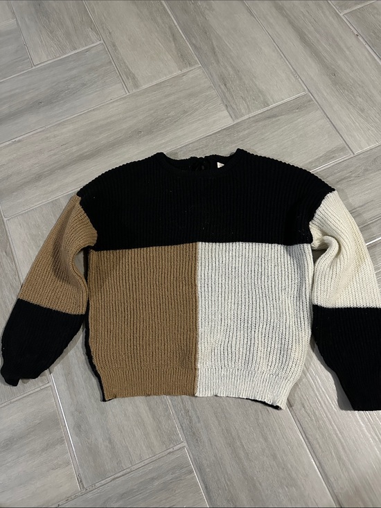 Sweet Wanderer Sweaters - Sweet Wanderer Colorblock Ribbed Crewneck Sweater - Black, Brown & Cream